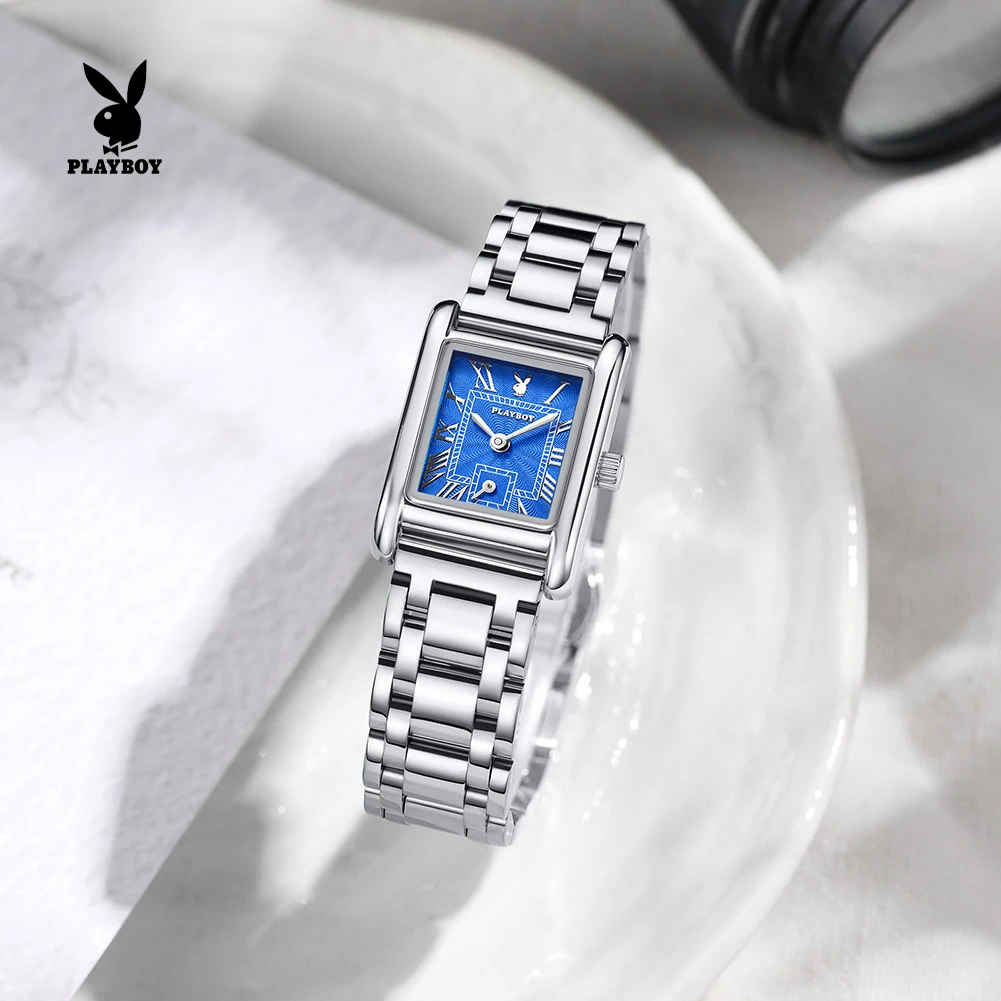 

PLAYBOY 3126 Elegance Qriginal Quartz Watch For Women Square Dial Stainless Steel Bracelet 30m Waterproof Watch For Women