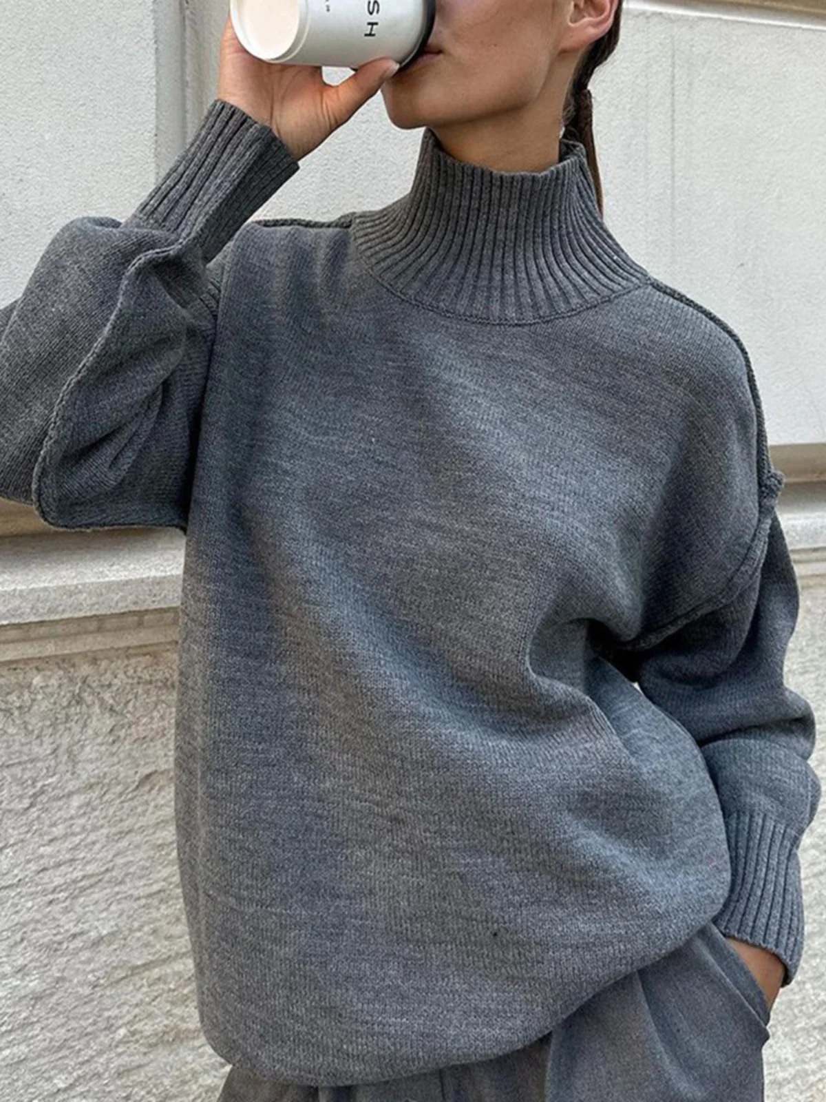 

Loose High Ne Sweater Pure Color Casual Autumn Winter New Sle Street Sle Loose Fit Long Sve Crew Ne Top