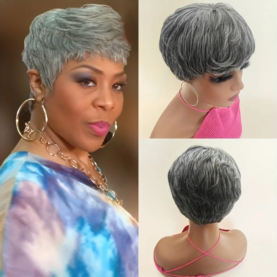 Short Gray Synthetic Wig for Women