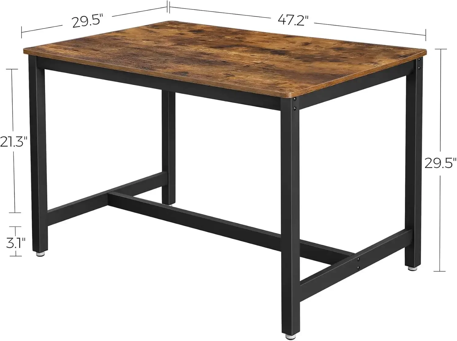 Mesa de jantar VASAGLE de 47 polegadas para 4, estilo industrial com estrutura de metal resistente, 47,2 x 29,5 x 29,5 polegadas, marrom