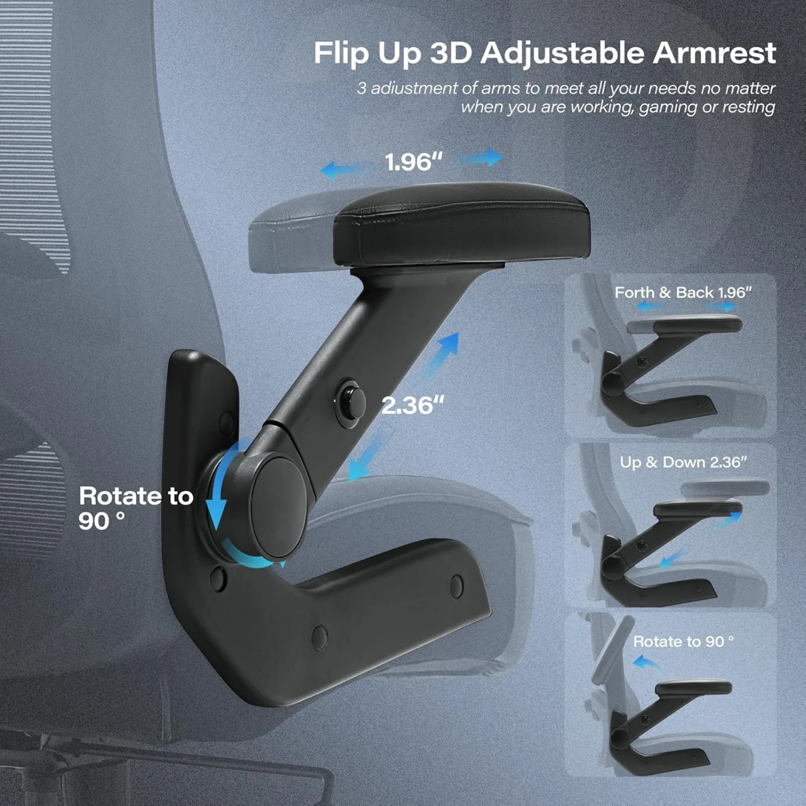 Cadeira de escritório grande e alta dos EUA 500 libras - Cadeira de mesa ergonômica de malha com apoio lombar ajustável Encosto de cabeça 3D flip up