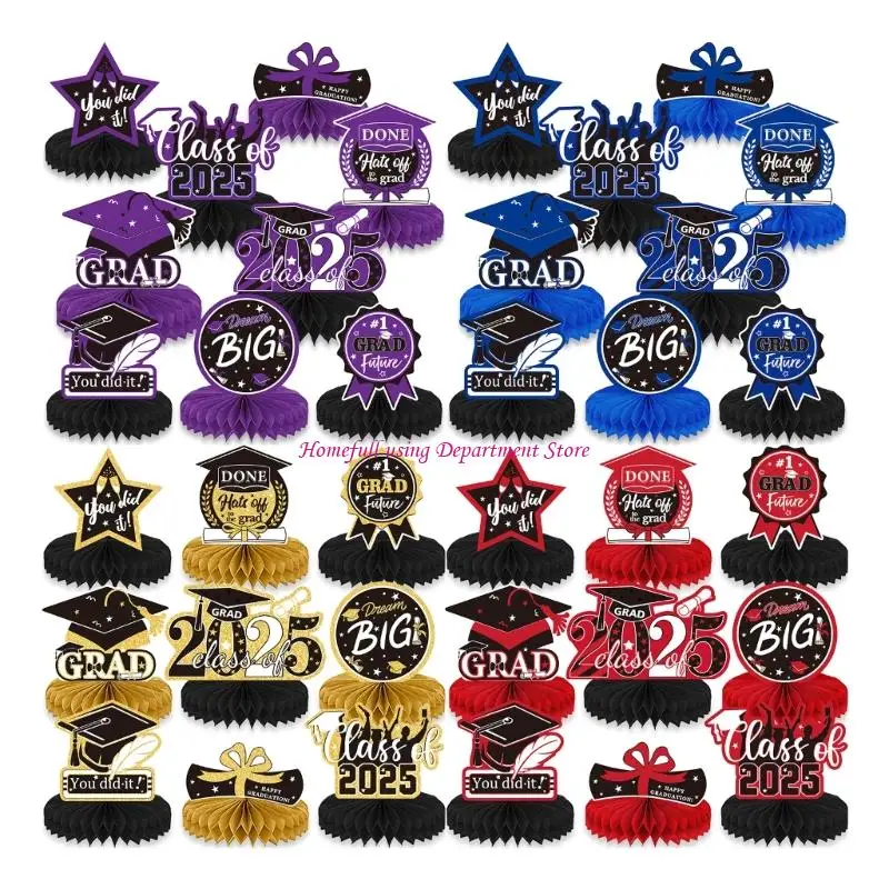 Pack Of 9 Graduation Season Honeycomb Table Decorations For Parties And Celebration In Elegant Bright Color