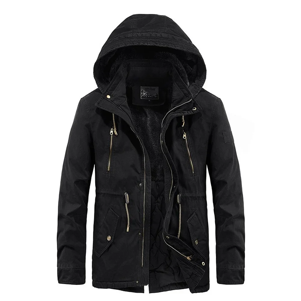 

Мужская уличная куртка со съемным капюшоном, повседневное пальто на флисовой подкладке, осенне-зимняя куртка в стиле милитари, мужская парка с капюшоном, теплое пальто