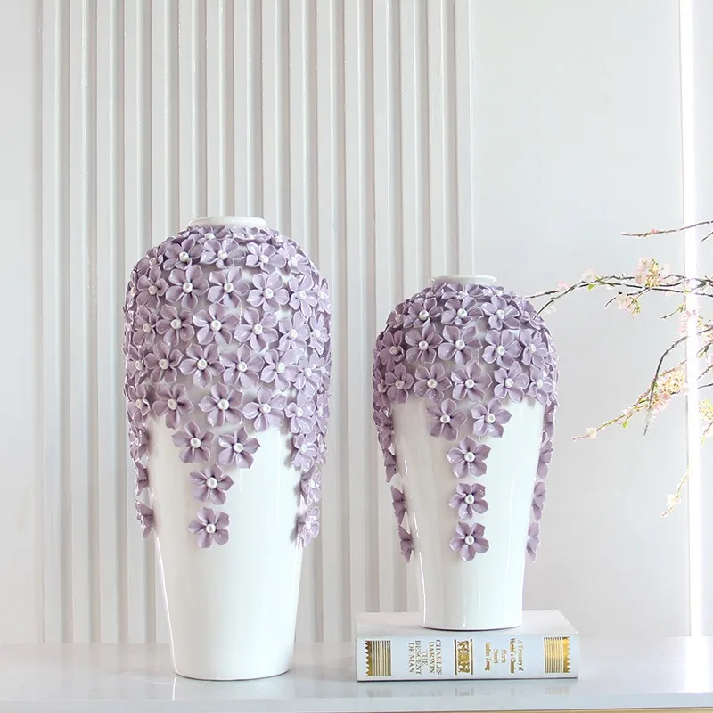 k%#Modern home soft dry vase ceramic hand-pinched three-dimensional small floral ornament desktop flower