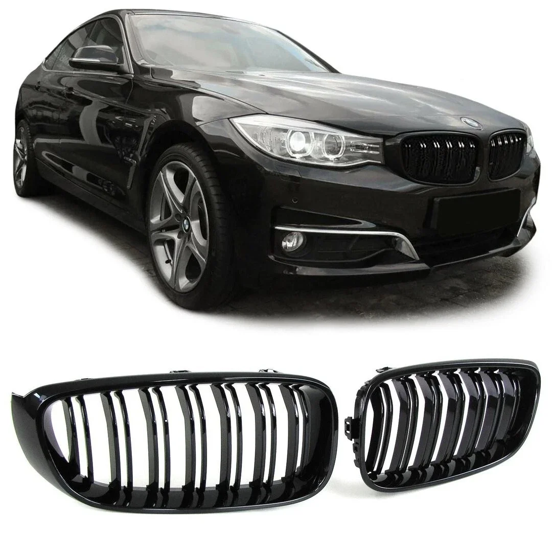 Pair Fromt Bumper Car Styling Kidney Racing Grille For BMW 3 Series GT F34 2012-2020 Repalcement Dual Slat Gloss Black