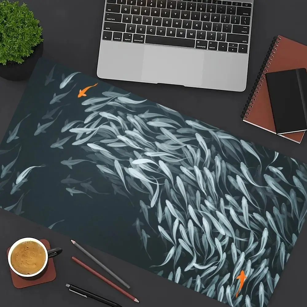

Fish Art Painting Mouse Pad Large Computer Office Game Table Mat XXL Rubber Anti-slip Stitched Edge Keyboard Mats Long Desk Pads