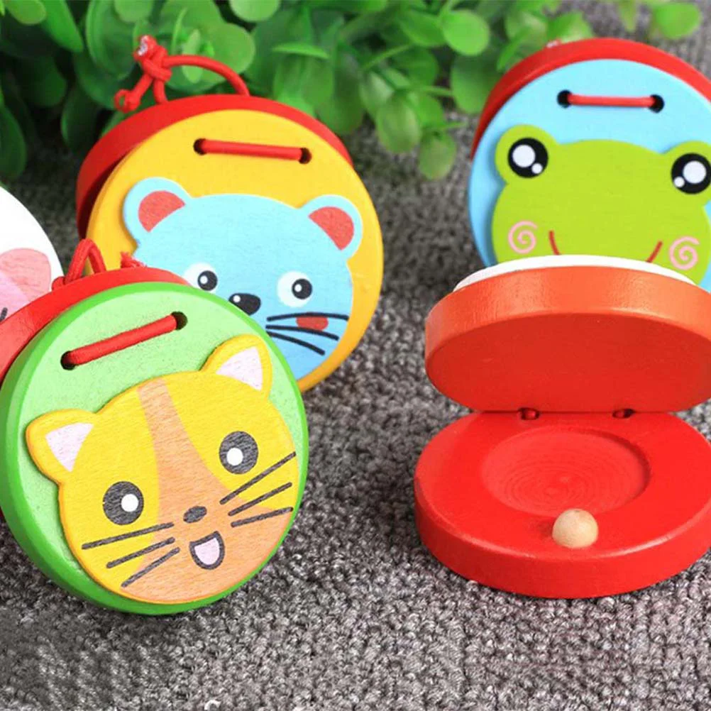 5 Pcs Children's Musical Piano Wooden Castanet Baby Instrument Toy Cartoon Castanets