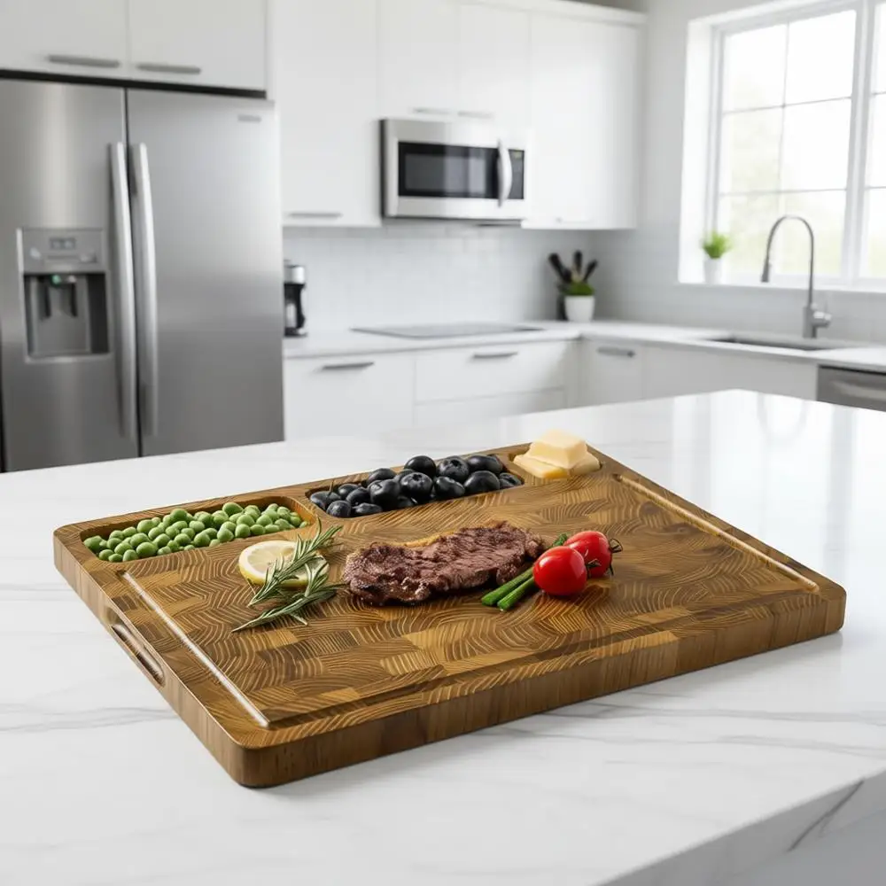 

Большая двусторонняя разделочная доска из древесины с ручкой, 17x13 дюймов, толстая деревянная доска для приготовления и подачи блюд