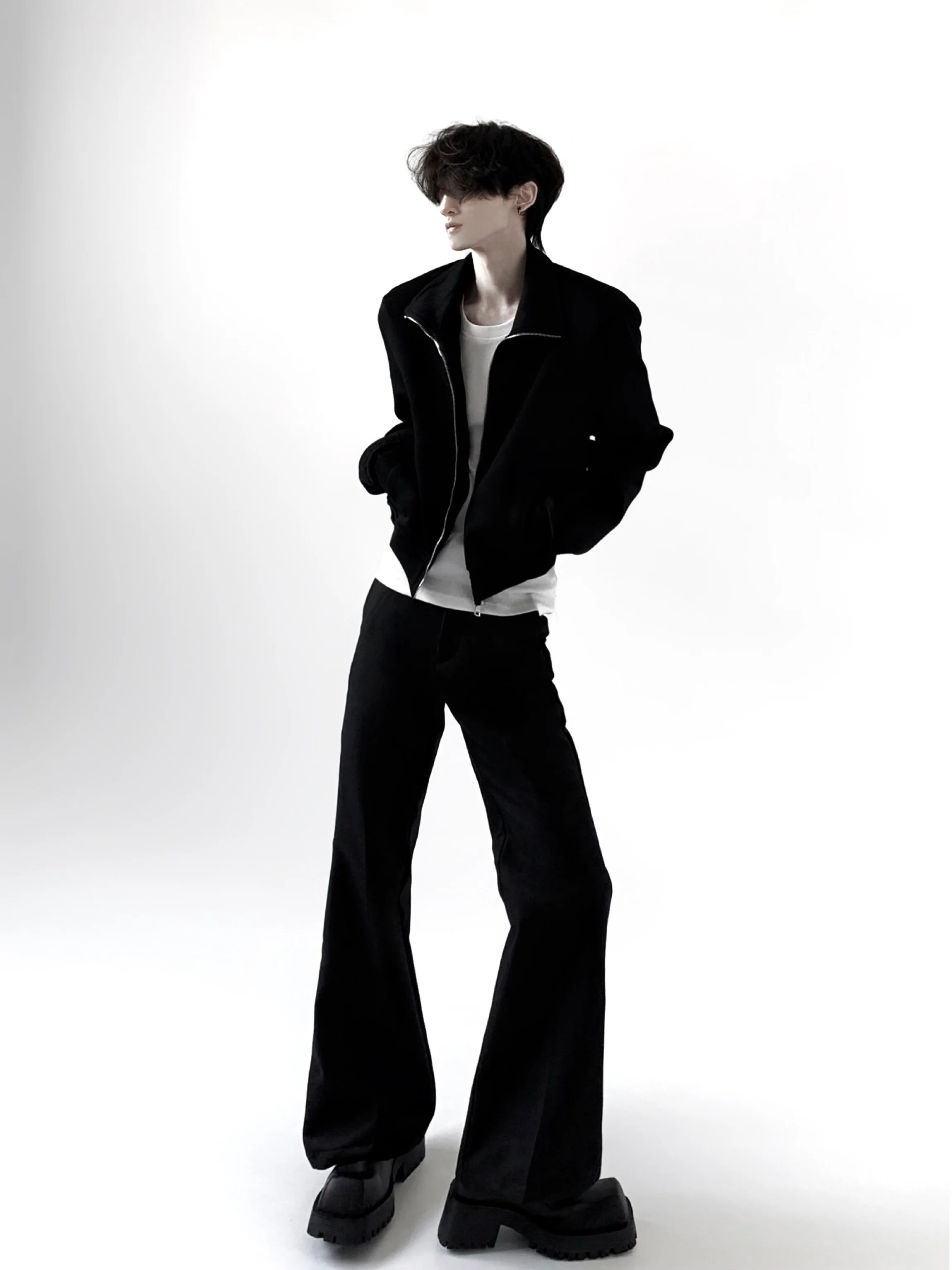 Black Cleanfit Micro Flared Straight Leg Long Pants Men's Autumn Mountain Wind High Waist Trousers Youth Casual Korean Style