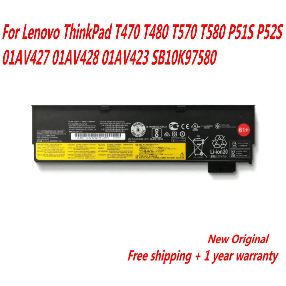 

NEW 01AV423 01AV424 Laptop Battery For Lenovo ThinkPad T470 T480 T570 T580 P51S P52S 01AV427 01AV428 01AV423 SB10K97580