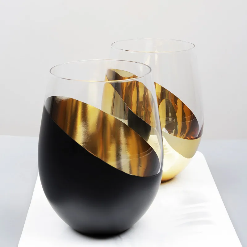 2Pcs Bevel Plated Glass Egg Glass Whisky Wine Glass Golden Black Gold Drinking Household Water Cup Christmas Gift