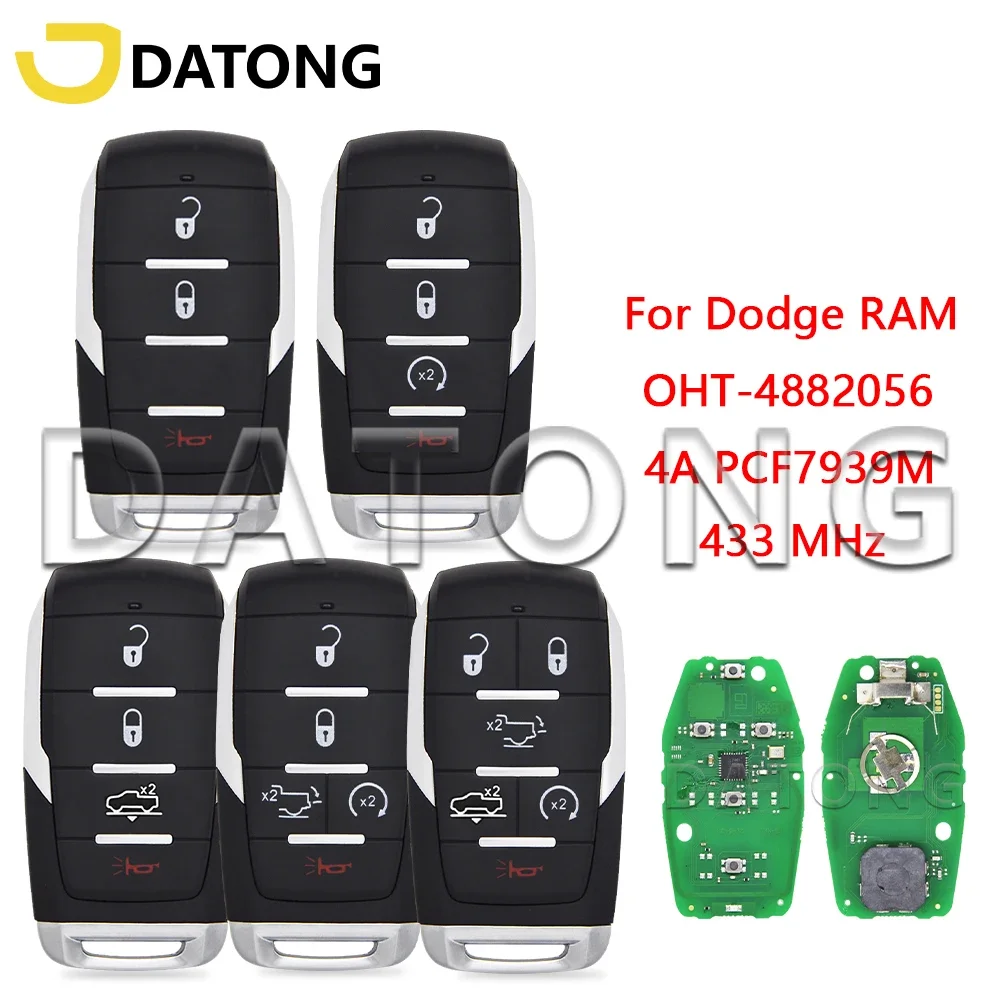 Datong World Car Remote Control Key For Dodge RAM 1500 Pickup 2019+ 4A Original PCF7939M 433MHz OHT-4882056 Promixity Card