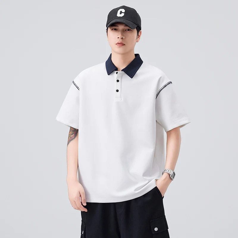 Summer New Style Men's Youth Color-Contrast American-style Collar Short-Sleeved T-Shirt