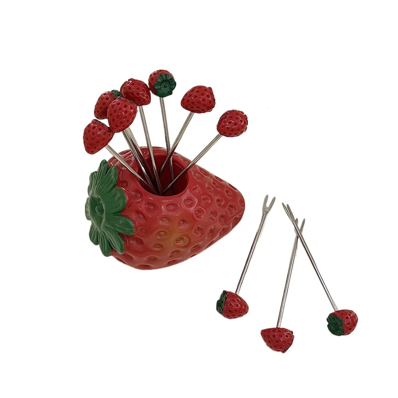 Stainless steel fruit fork Love cute strawberry fruit fork Dessert fork bento lunch box