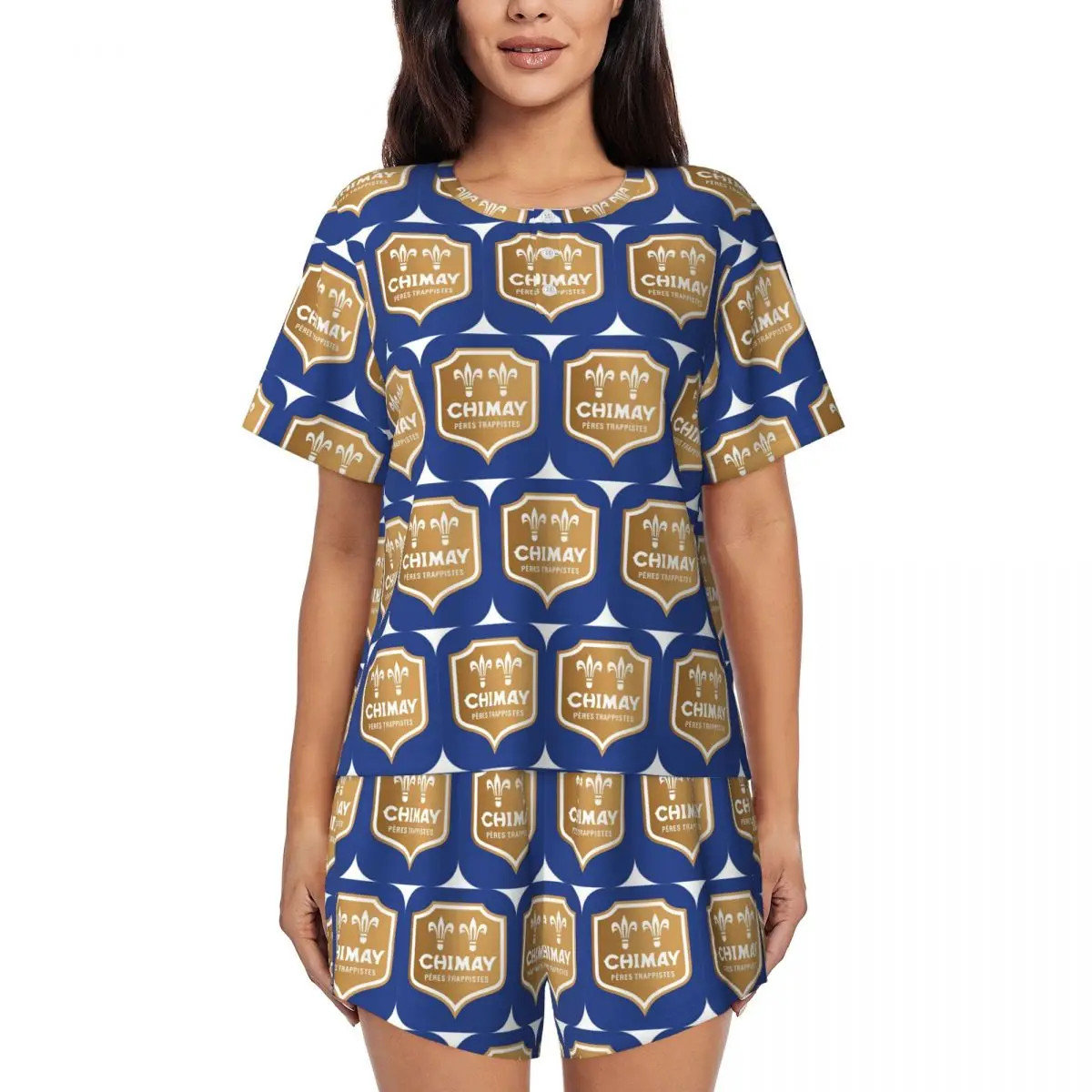 

Chimay Logo Round Neck Short Sleeves Nightdress for Sleeping Sleepshirts Women Loose Pajama Set Short Pants
