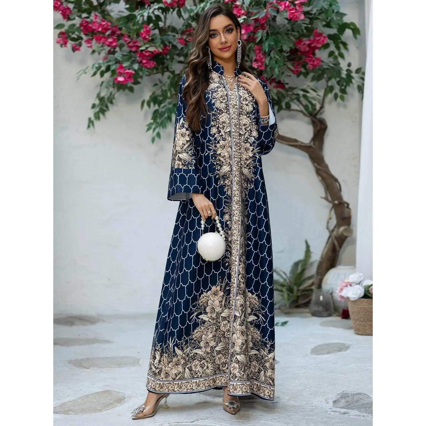 

Spring 2025 Long Dress Robe with Ironed Diamonds Cross-Border Drill Robe Women's Ethnic Costume Stage Costume Traditional Hanfu