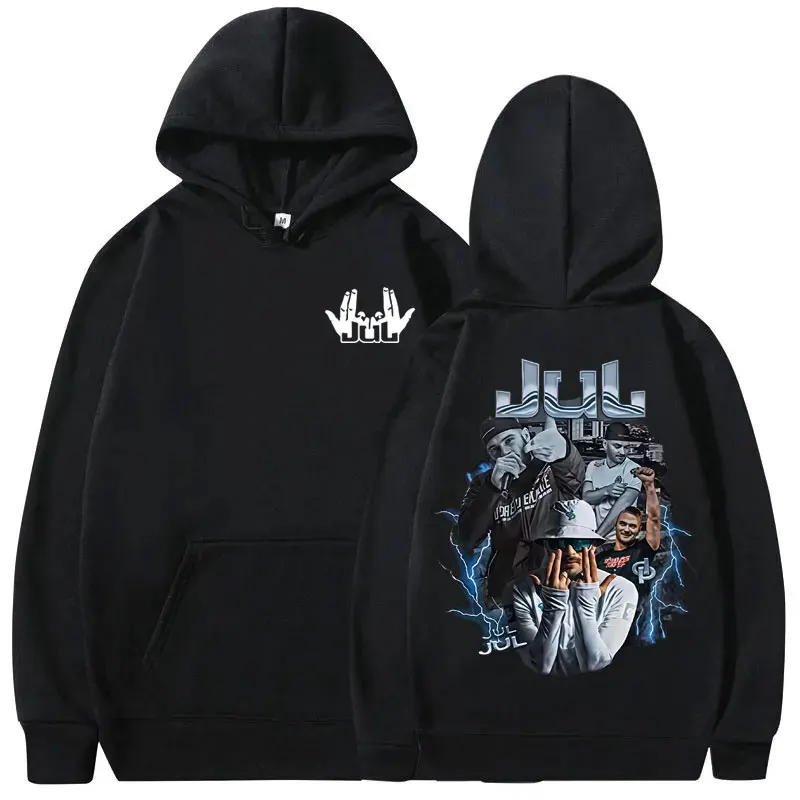 

France Rapper Jul Double Sided Print Hoodie Men Women Fashion Trend Sweatshirt Male Vintage Hip Hop Oversized Pullover Hoodies
