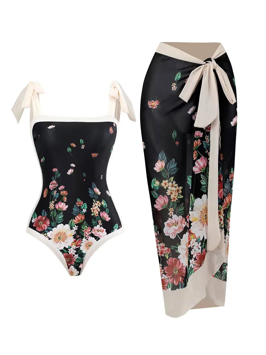 

2025 String One Piece Swimsuit & Vent Skirt Padded Sexy Swimwear Women Bathing Suit Female Swimming Summer Beachwear Bodysuit