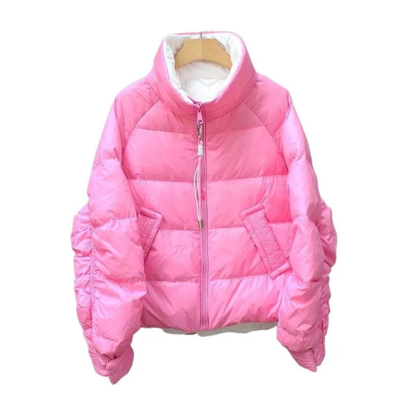 

New Down Jacket Winter Short Stand-up Collar Light Fashion Jacket Sleeves Drawstring Fashion Design Age Reduction Comfortable