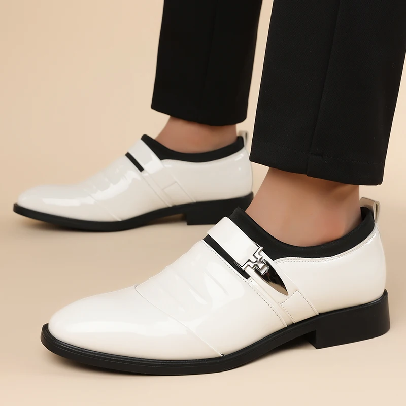 

Men's Business Formal Slip-On Derby Shoes, British Style Fashion Comfort Soft Sole Wedding Leather Shoes-HT185