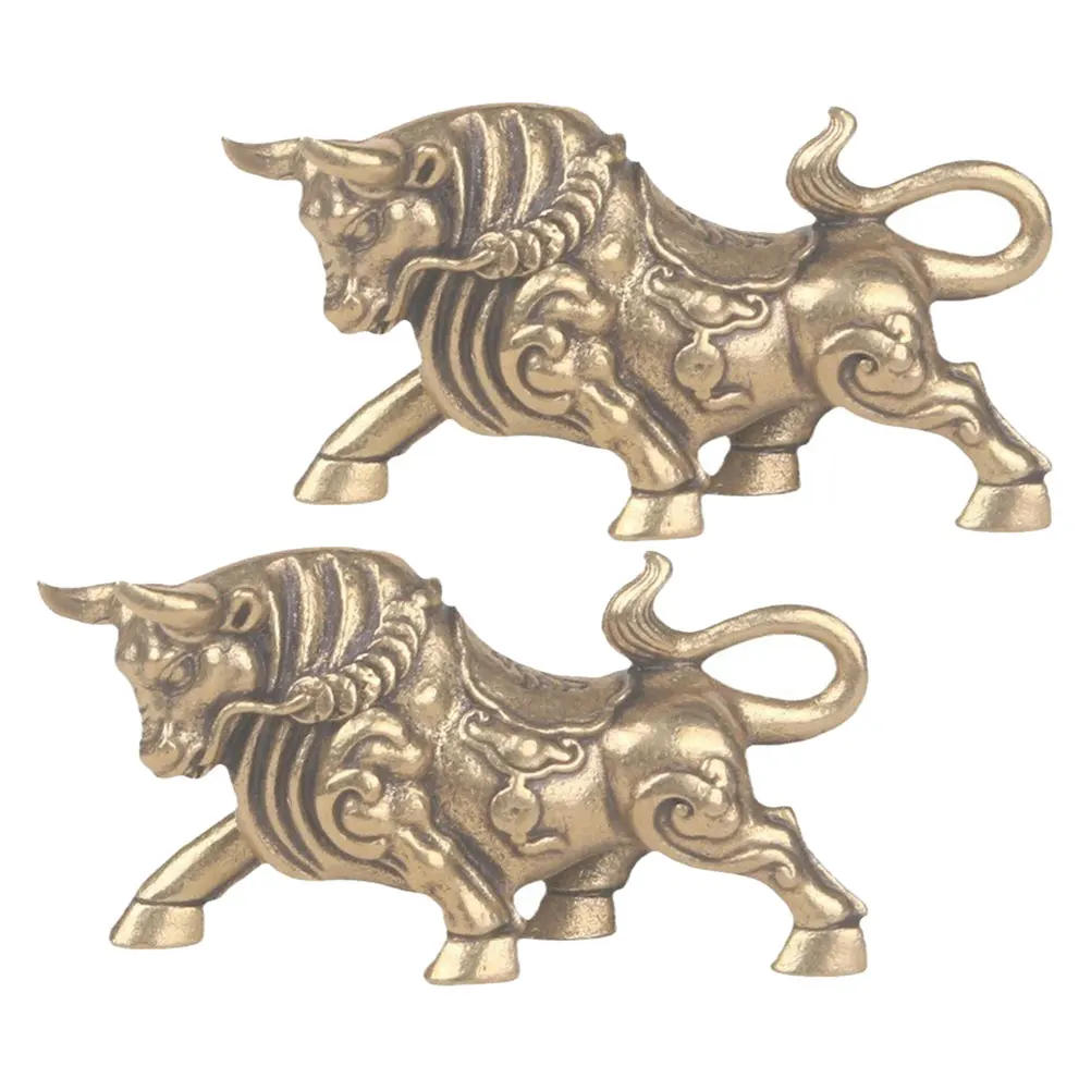 

1 Pair Vintage Brass Bull Statues 3.5 Inch Mini Desktop Decor For Office Home Cabinet Shelf Tabletop Animal Ornament