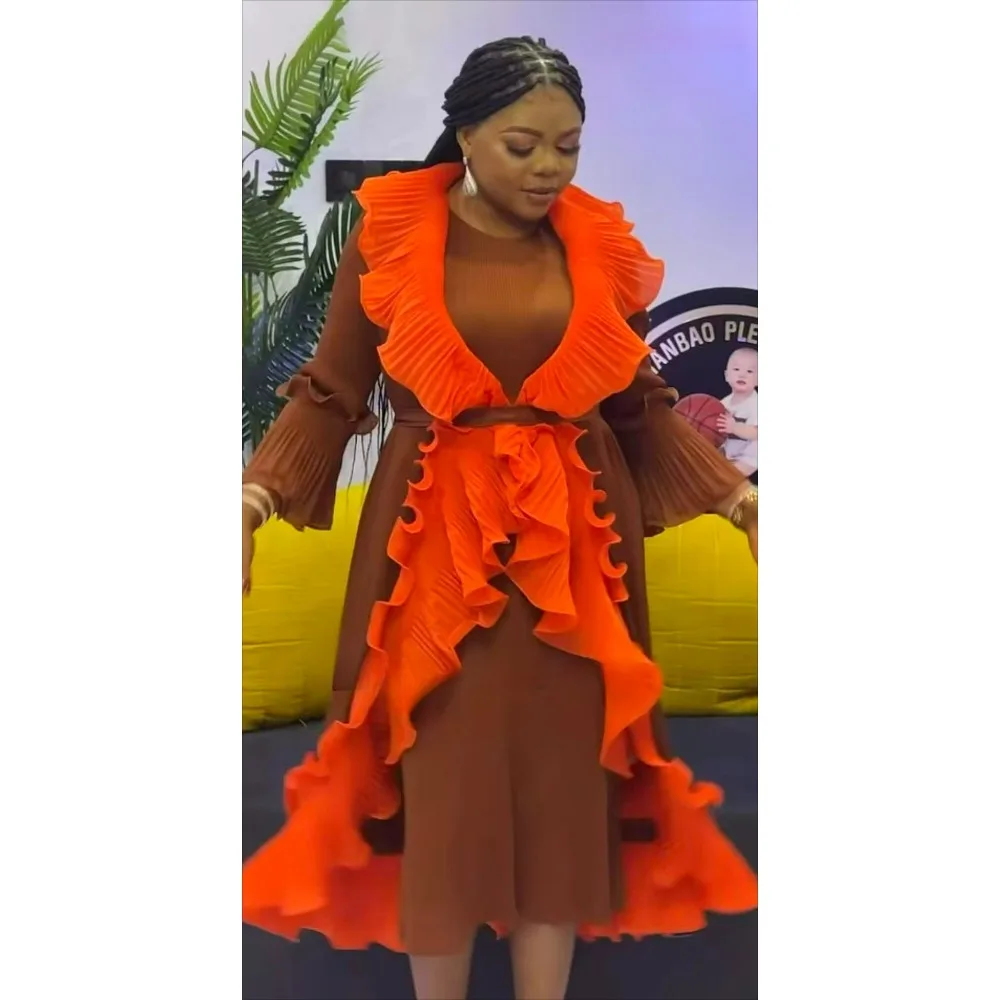 

Miyake Fold 2022, осеннее оптовое новое платье на шнуровке, элегантное модное свободное длинное платье с деревянным краем уха, женская одежда