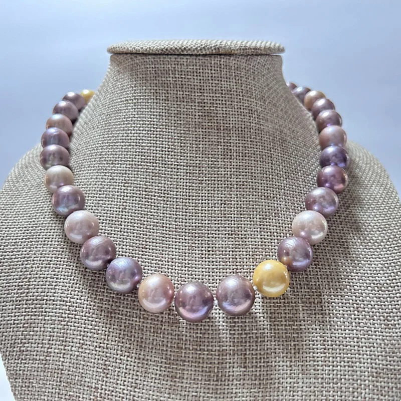 

Elegant Necklace for Women 925 Clasp 13-14mm Round Muti-color A Little Flaw Sea Pearls Bright Light Wedding Party Gifts