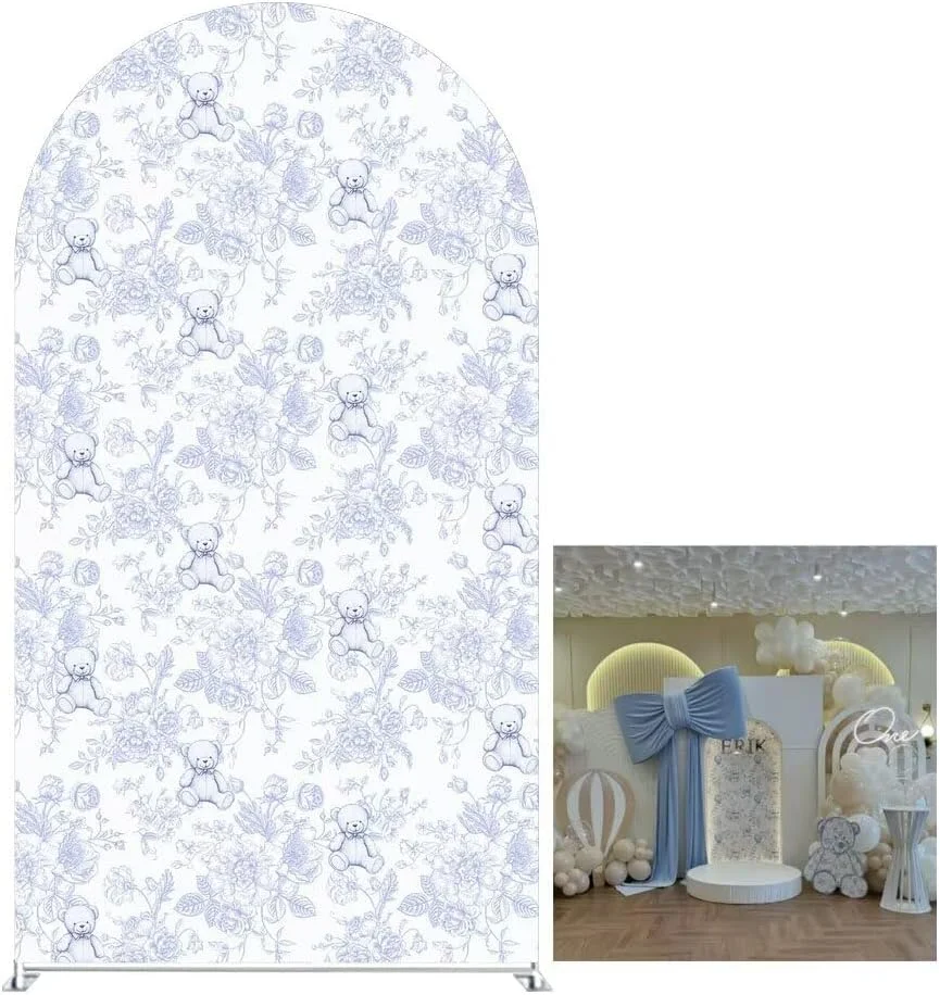 Mehofond Custom Elegant Pattern blue Flower Bear Girl Birthday Party Baby Shower Covers Chiara Arch Background Decor Backdrop