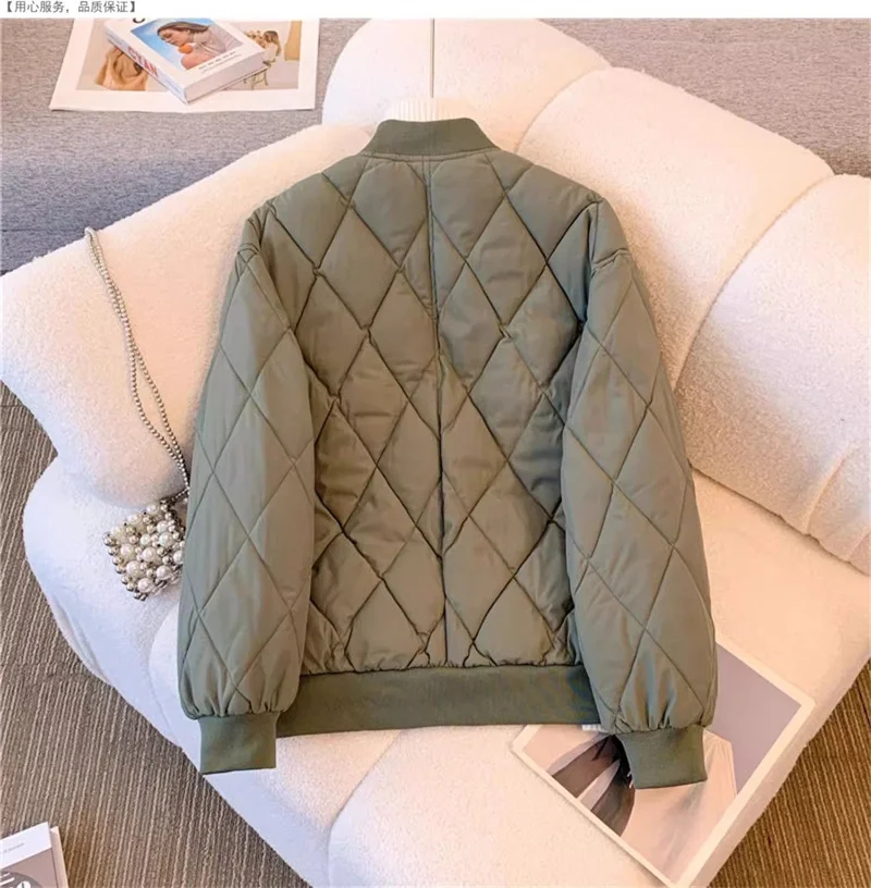 2024 New Cotton-Padded Jacket Female Autumn/Winter Thick Warm Down Coat Women Parkas Loose Outerwear Rhombus Overcoat Ladies Top