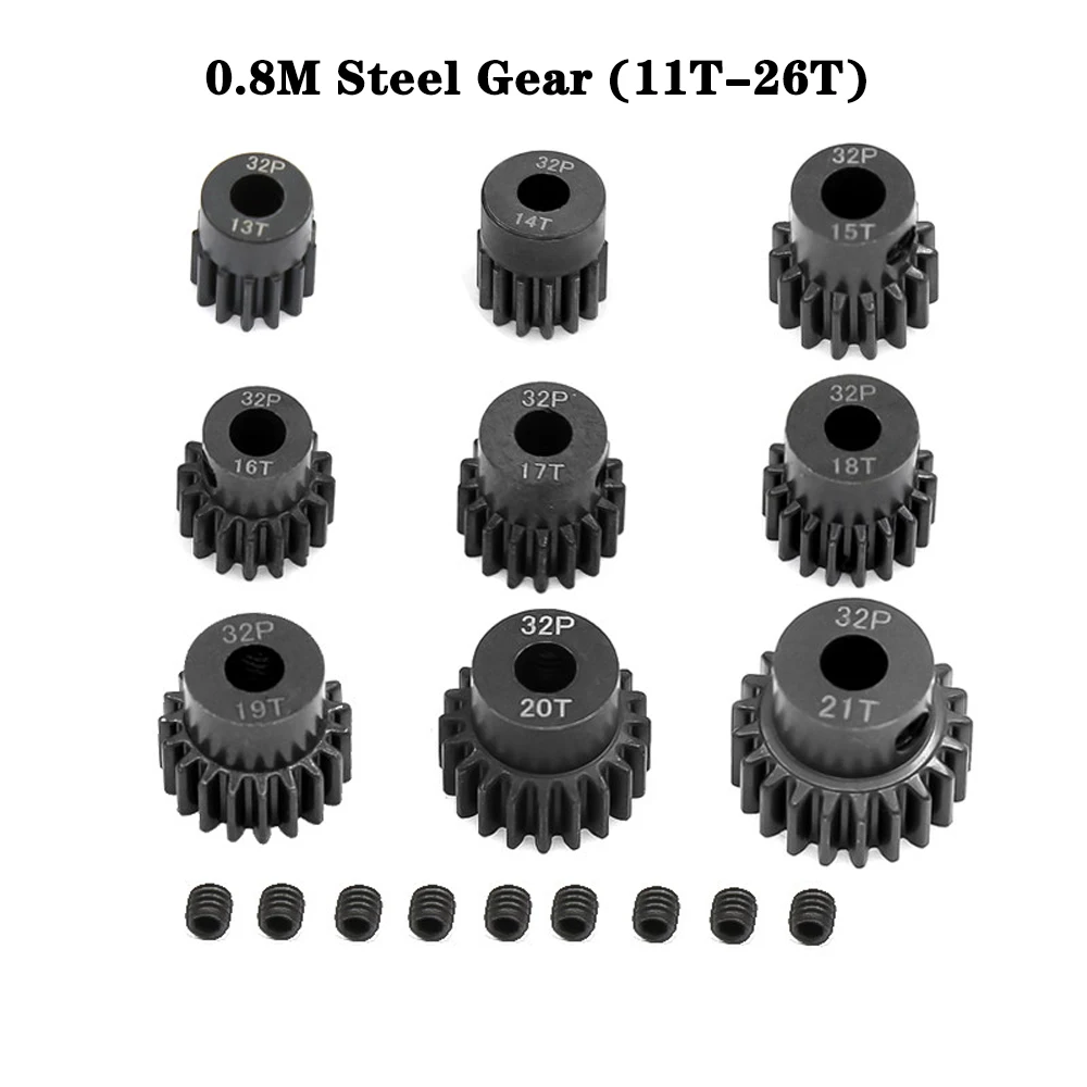 1P M0.8 5mm 11T 12T 13T 14T 15T 16T 17T 18T 19T 20T 21T 22T-26T 32P Black Steel Metal Pinion Motor Gear RC Model Car Accessories