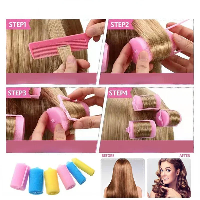 6-14pcs Soft Magic Sponge 6 Sizes Foam Hair Rollers DIY Hairdressing Tool Kit Women Styling Not Hurt Hair Heatless Curlers