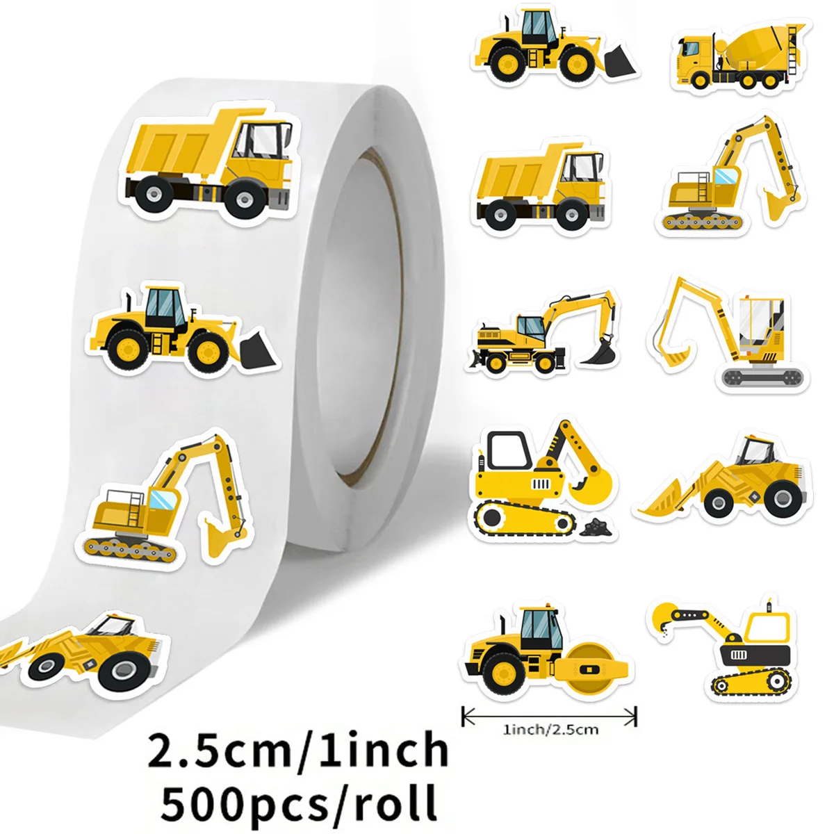 100-500pcs Cartoon Kindergarten Construction Vehicle Sticker for kids Awards Encouragement Toy Decorative Adhesive Labels