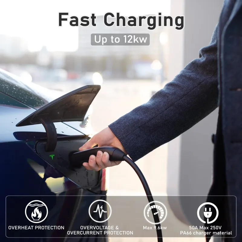 

16A/32A/48A Charging Cable Extension 5m Waterproof EV Charging Pile Cord for Model 3/Y/S/X, Type 2/J1772 Compatible