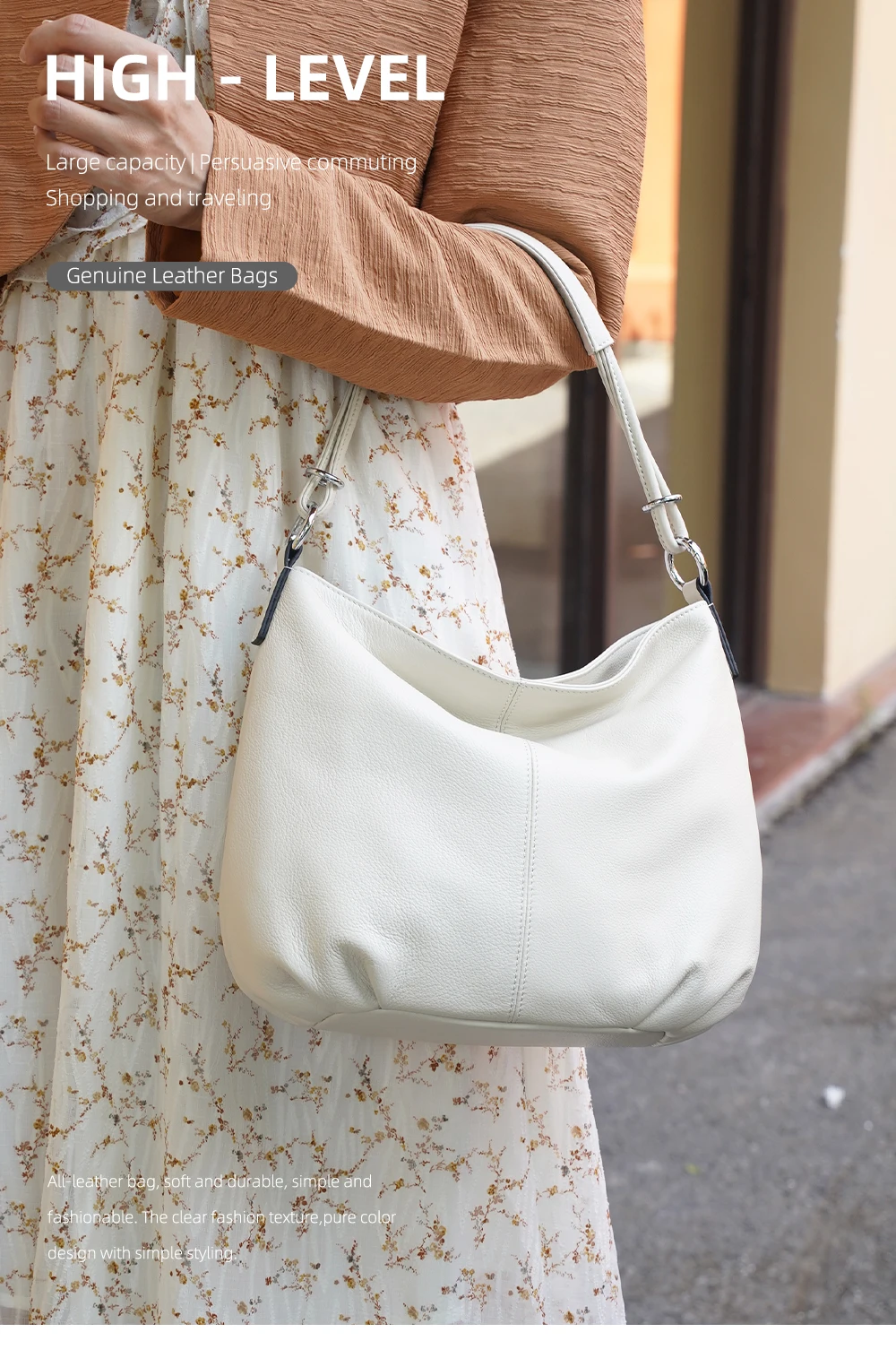 Zency Damen-Umhängetasche aus weichem Rindsleder, modische Lederhandtasche, Umhängetasche, Schulranzen für den Pendelverkehr, bezaubernde Hobos – Detail 1