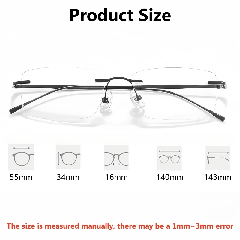 YONGLAN Men and Women Optical Prescription Rimless Glasses Titanium Alloy Myopia Hyperopia Progressive Multifocal Eyeglasses