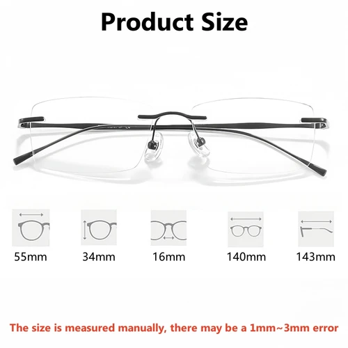 Imagen 2 del producto YONGLAN hombres y mujeres gafas graduadas ópticas sin montura aleación de titanio miopía hipermetropía gafas multifocales progresivas