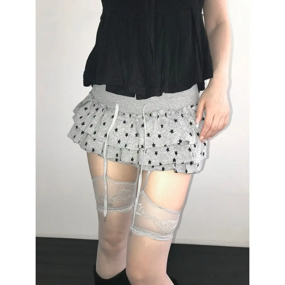 Sweet Puffy Cake Women Skirts Korean Fashion Ruched Ruffle Mini Skirt Campus Harajuku Casual Pentagram Elastic Waist  Skirt