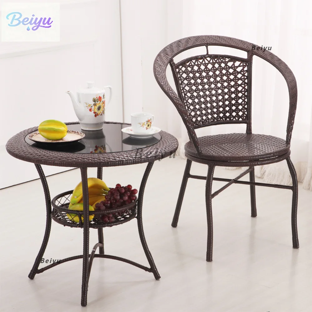 

Balcony Leisure Rattan Chair Back Chair Single Household Teng Chair Courtyard Outdoor Rattan Small Table and Three-