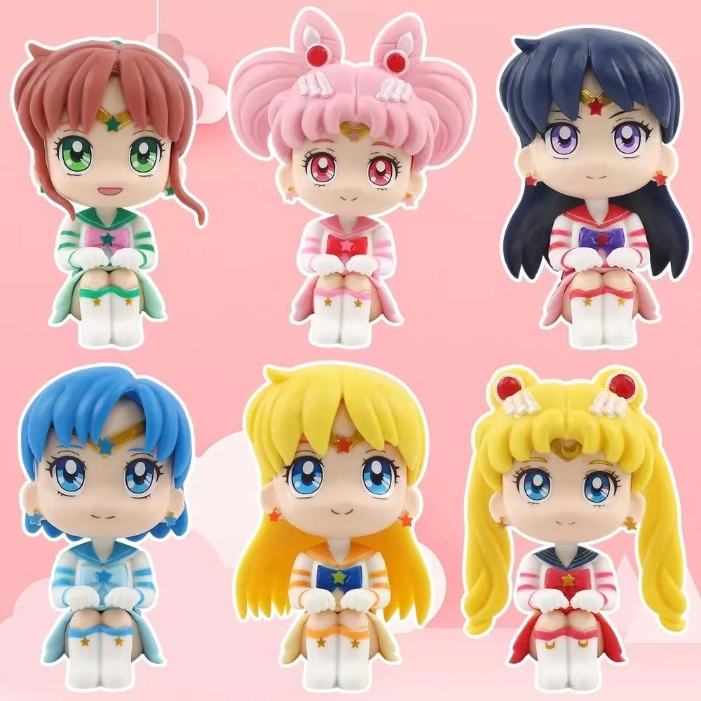 Sailor Moon Anime Figure Q Version Kawaii Sailor Mars Jupiter Mercury Venus Action Figure PVC Collection Model Kids for Doll Toy