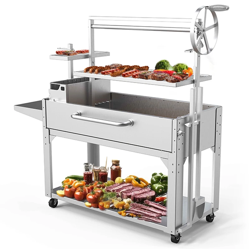 High Quality Stainless Steel Argentine BBQ Grill Outdoor ODM Trolley with Wood Fuel for Outdoor Parties