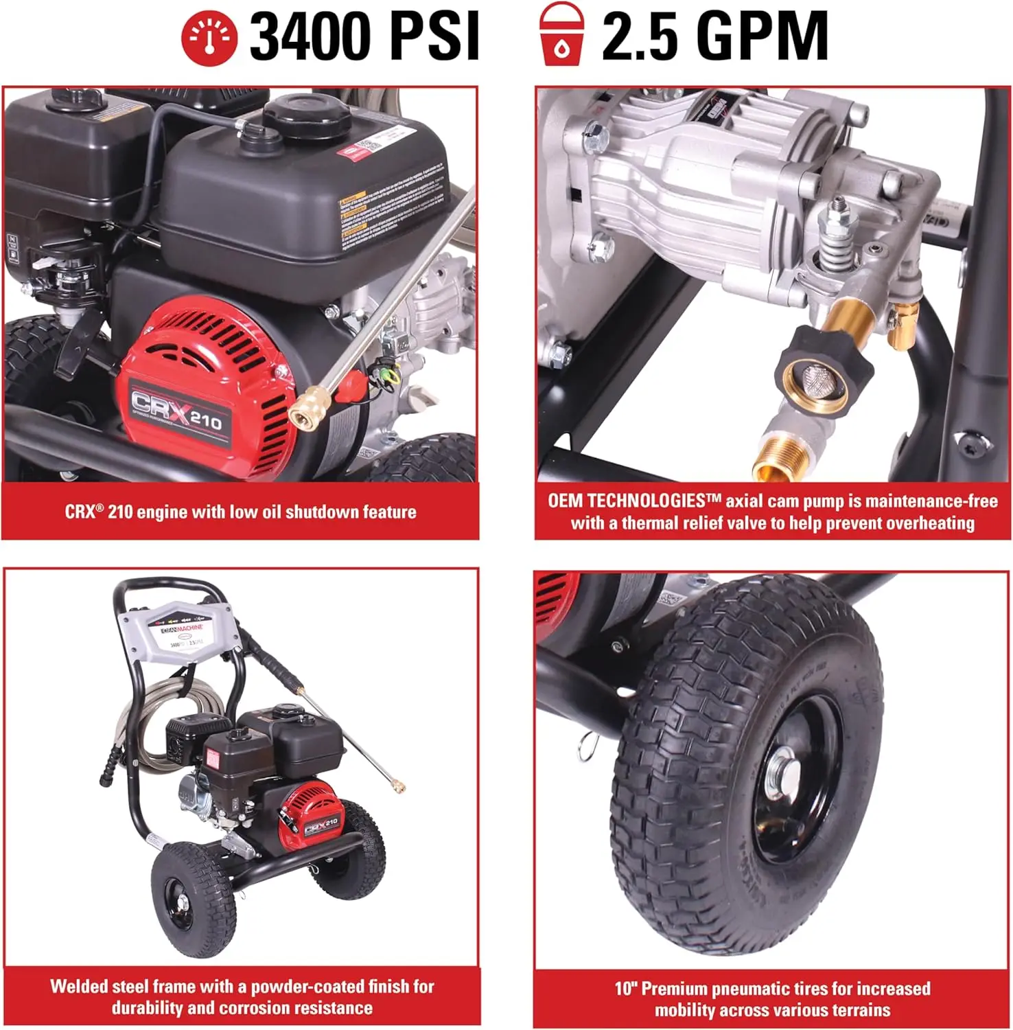 Cleaning CM61083 Clean Machine 3400 PSI Gas Pressure Washer, 2.5 GPM, CRX Engine, Includes Spray Gun and Wand, 4 QC Nozz