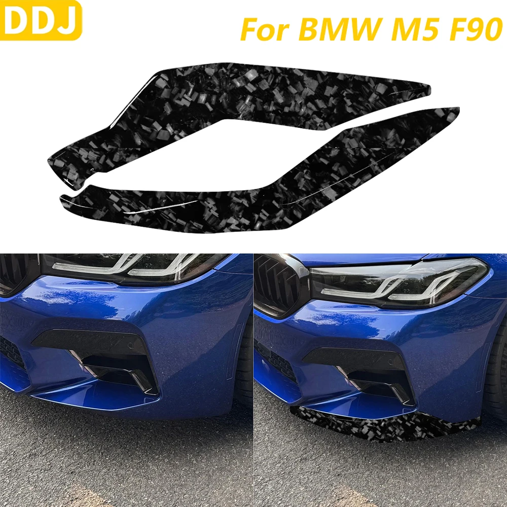 For BMW M5 F90 LCI 2021-2024 Car Accessories Modification Forged Carbon Fiber Front Bumper Spoiler Air Knife Panel Cover Sticker
