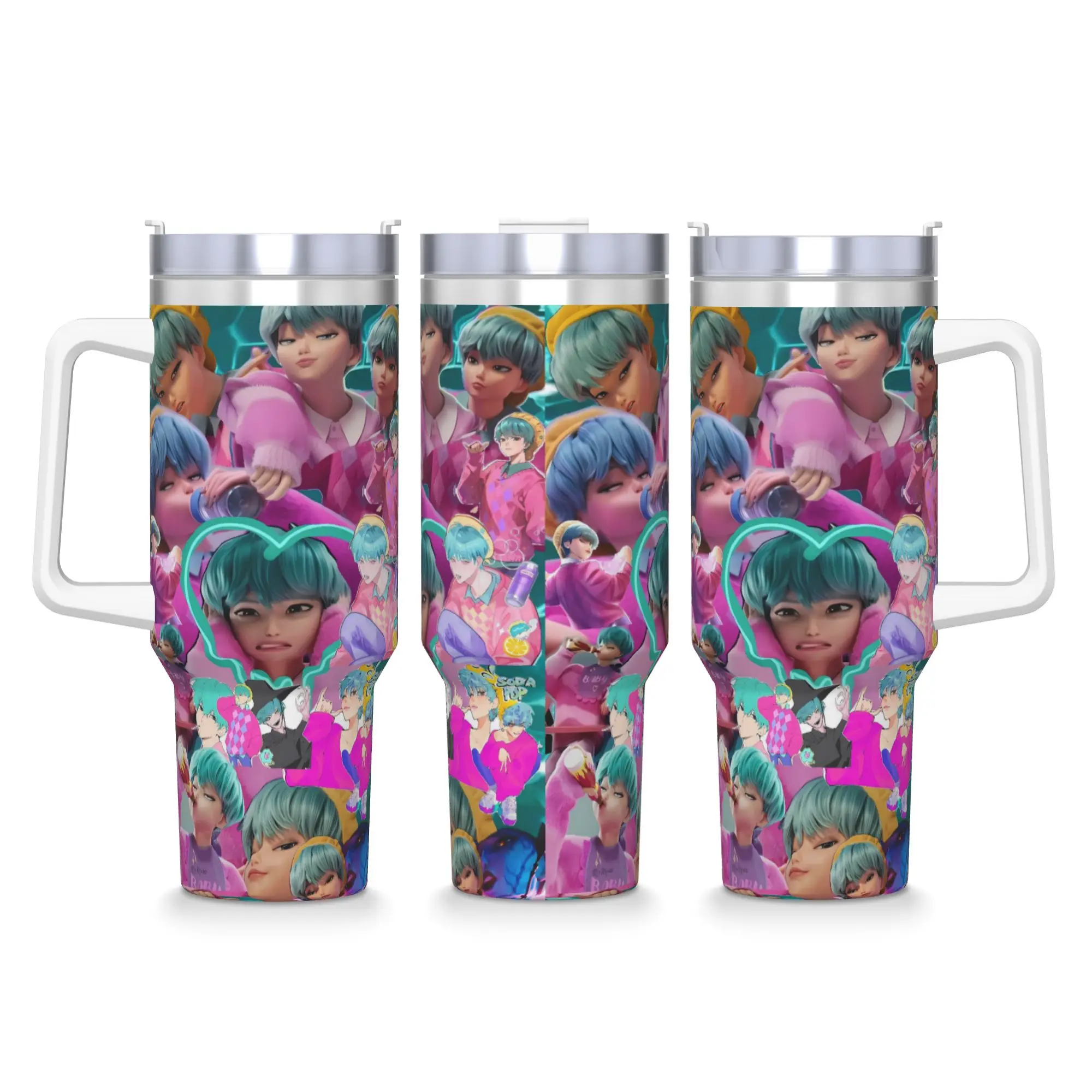 

Аниме Baby Saja Boys Kpop Demon Hunters Кружка из нержавеющей стали для вождения с соломинкой и крышкой 40 унций Автомобильные кружки Бутылка для воды