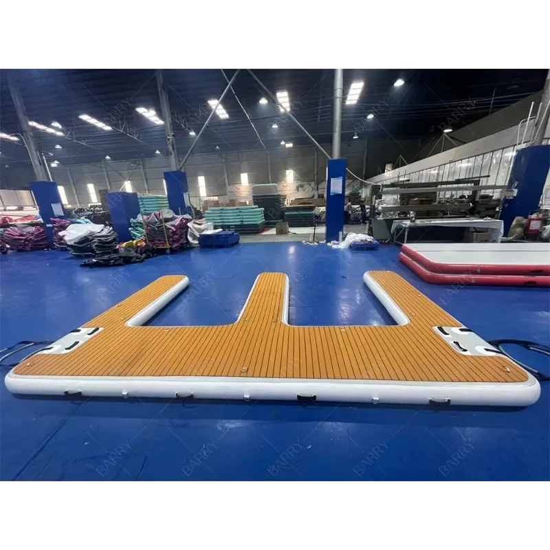 Newly Upgraded Water Drop Knitted Fabric Wood Pattern EVA Mat Inflatable Wharf Swimming Platform Wharf Water And Ladder