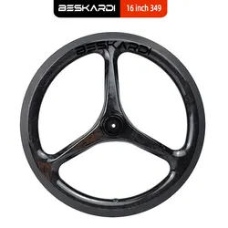 1 PCS 16 Inch 349 3 Spoke Carbon Wheel Ceramic Bearing 16'' Folding Bike Trispokes Front Wheels 74mm Beskardi For Brompton