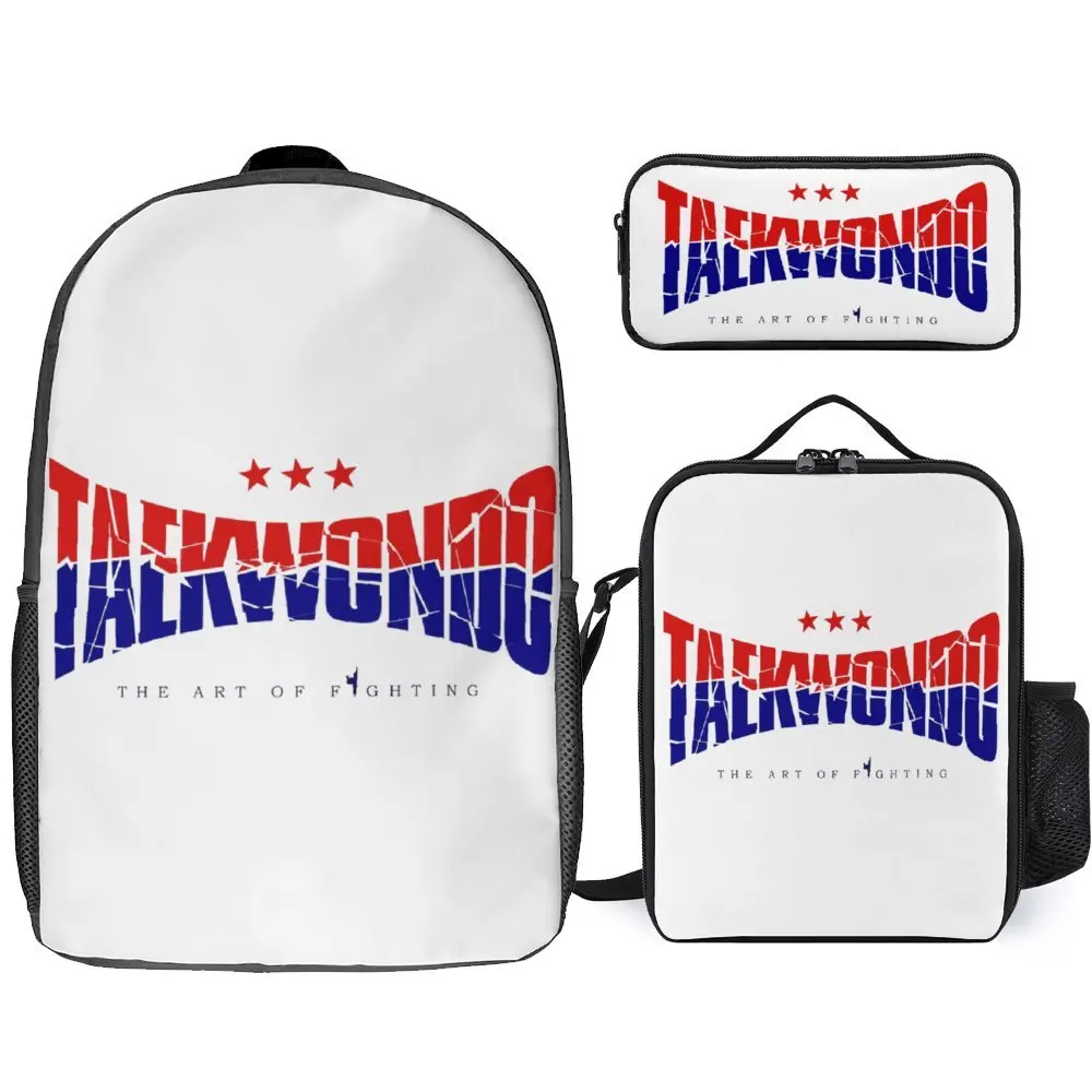 3 in 1 Set 17 Inch Backpack Lunch Bag Pen Bag Taekwondo Chest Logo Cool Korean Martial Art Durable Premium Comfortable Schools K