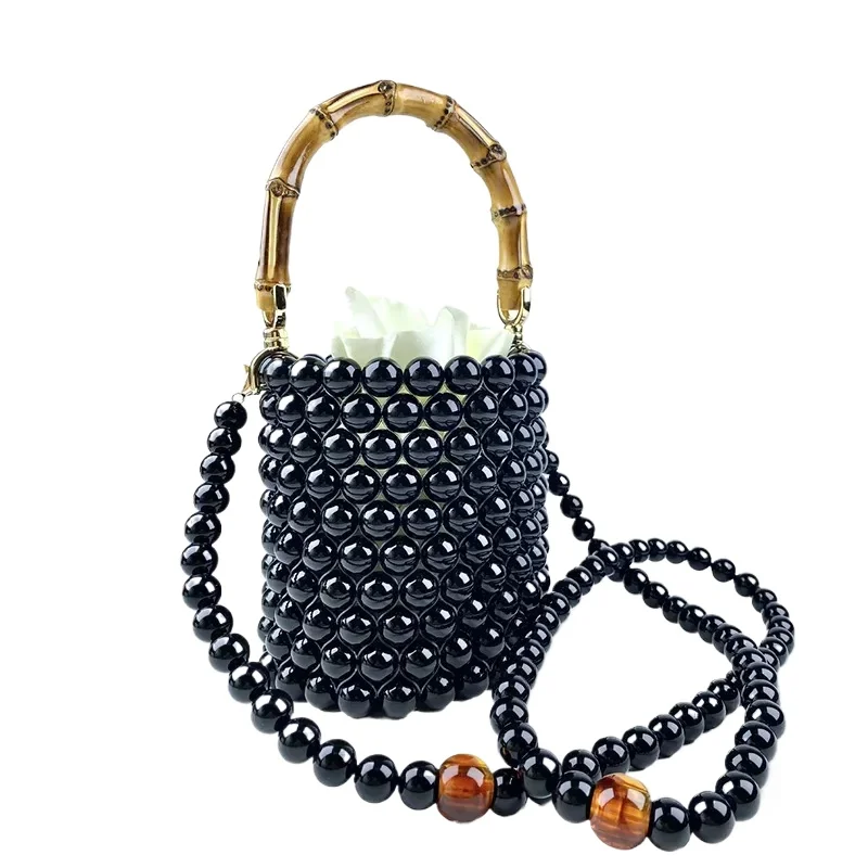 

Новый стиль, акриловая жемчужная банкетная сумочка из бисера, модная женская цилиндрическая вечерняя сумочка с бамбуковой ручкой на шнурке