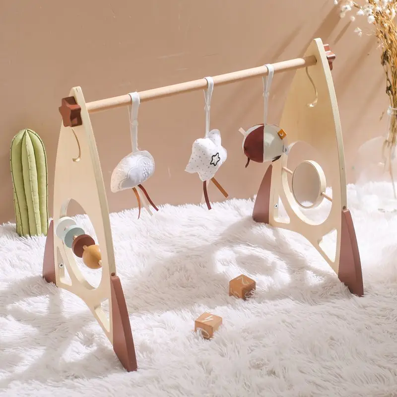 Pink Rocket Shape Wooden Baby Sports Toy Triangular Fitness Frame Baby Activity Play Gym with Hanging Pendant
