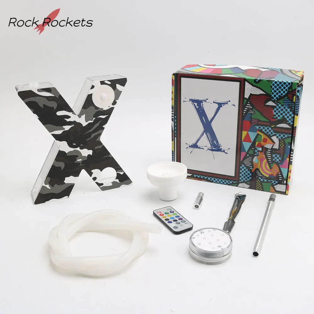 R&R X Shape Hookah Set with LED Light Acrylic Narguile Complete Kit Silicone Bowl Water Pipe for Shisha Accessories Men Gifts