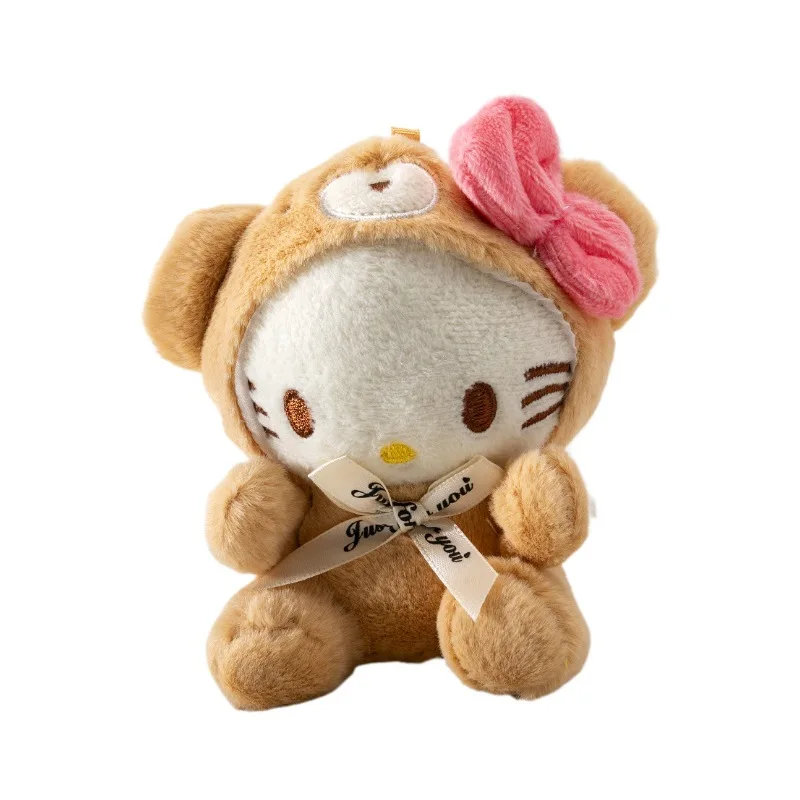 10pcs/lot Sanrio Bow Bear Hat Plush Toy Pendant 12cm Anime Melody Plush Doll Keychain Backpack Pendant for Girl Birthday Gift